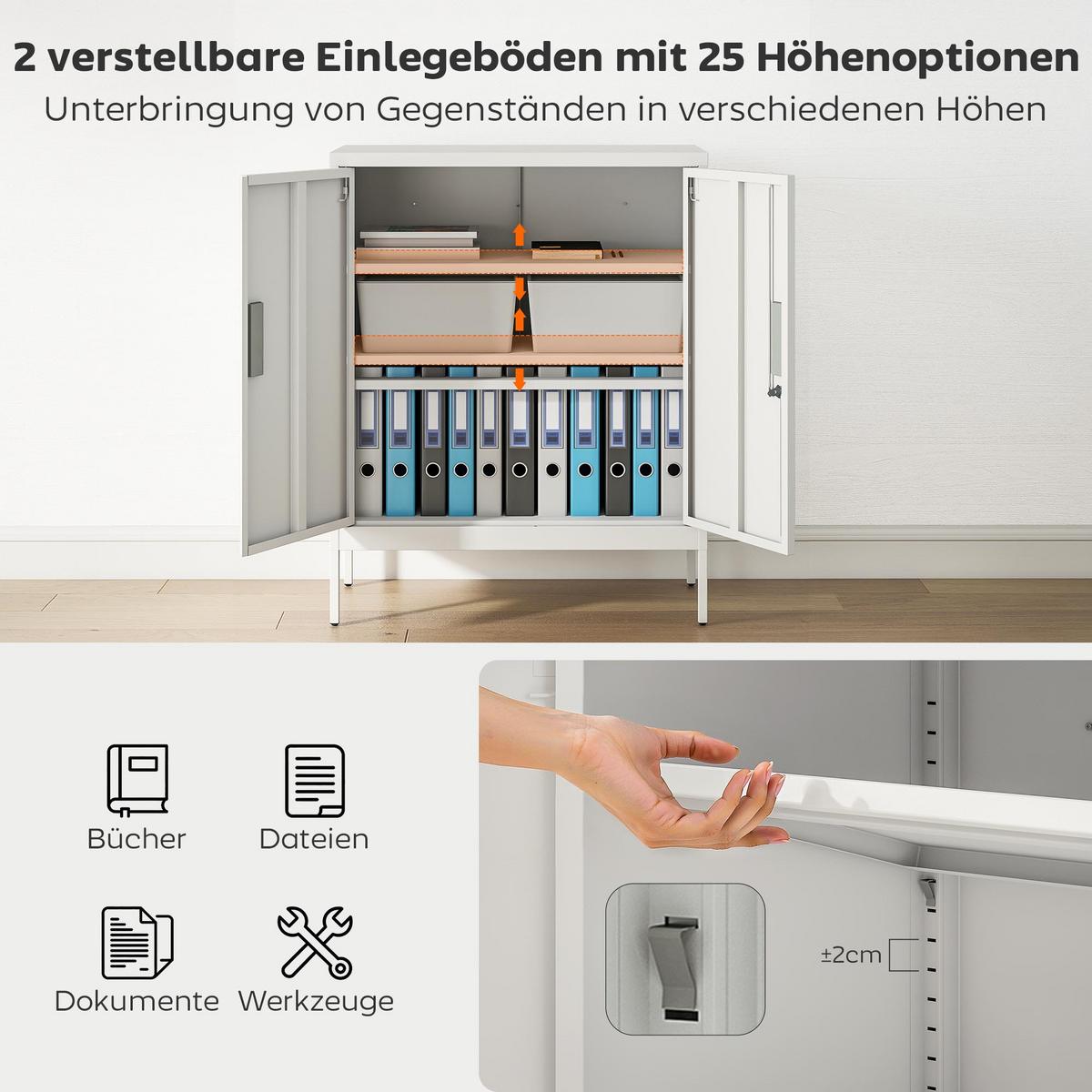AKTENSCHRANK Stahl Weiß - Weiß, Metall (40/100/80cm) - HOMCOM