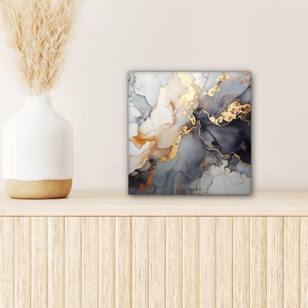 LEINWANDBILD Marmor - Schwarz - Gold - Weiß Deko Wohnzimmer 20x20 cm - Dunkelgrau, Textil (20/20cm) - MuchoWow