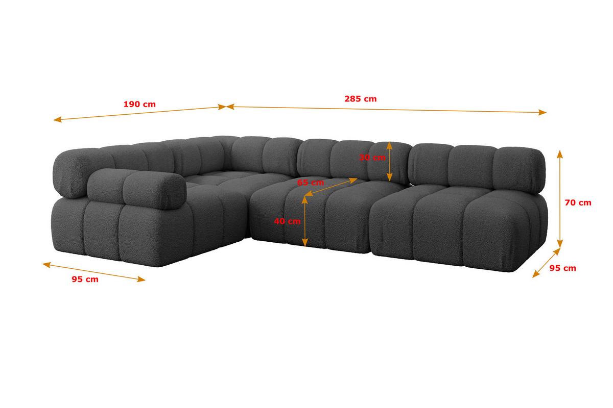 ECKSOFA modulares Sofa Mende-L2 - 285x190x70 cm Grau Bouclé - Grau, Holzwerkstoff/Textil (285/190cm) - ALTDECOR