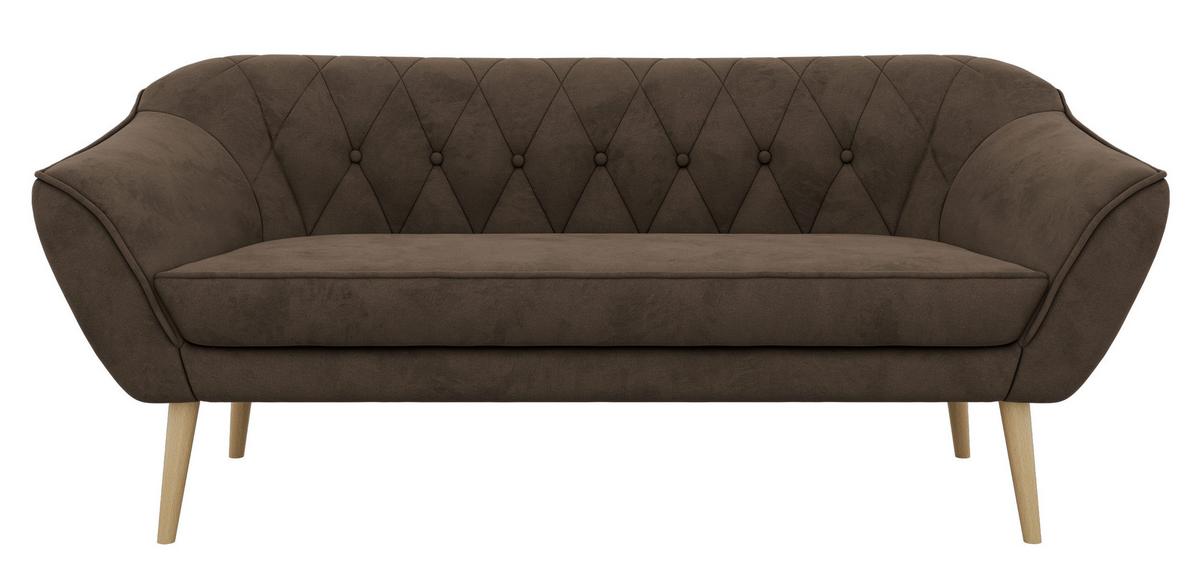 3-SITZER-SOFA PIRS - Braun Velvet - Holzbeine - Dunkelbraun/Buchefarben, Holzwerkstoff/Textil (180/75/74cm) - MKS