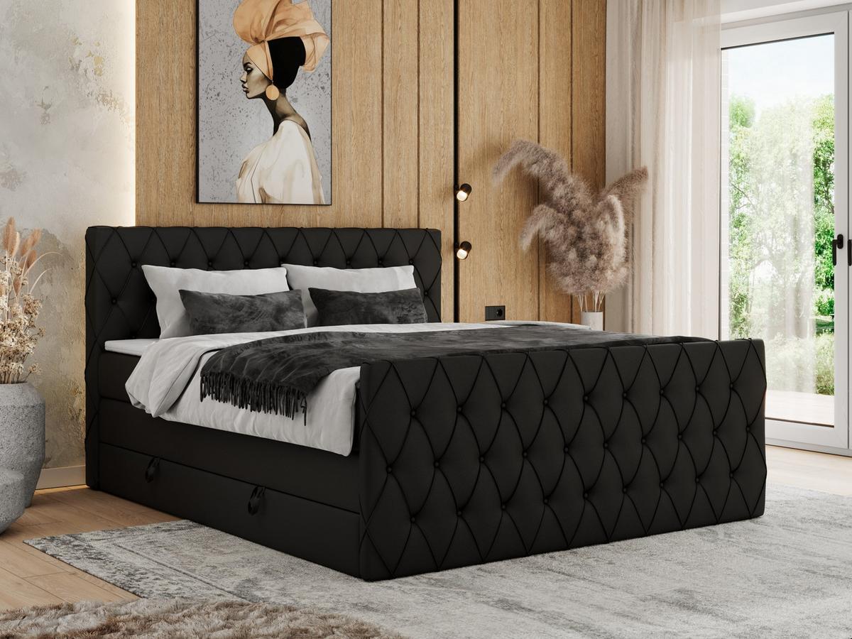 BOXSPRINGBETT MIREN KING DUO 200/200 Schwarz Kunstleder - H3 - Schwarz, Holz/Textil (200/200cm) - MKS