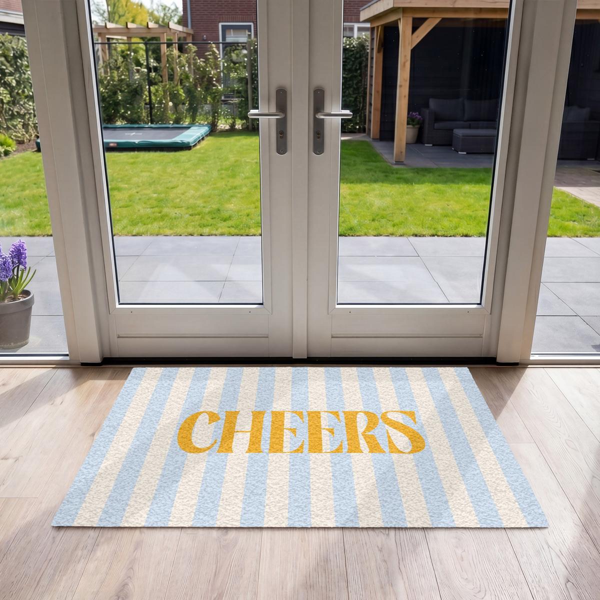 FUSSMATTE Orange – Blau – Streifen – Cheers 120x80 cm - Hellblau, Kunststoff (120/0.4cm) - MuchoWow