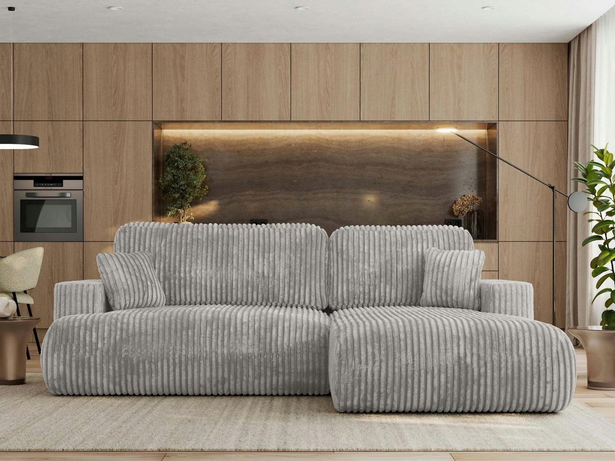 ECKSOFA OVO L Hellgrau Cord - Rechts Seite - Hellgrau/Schwarz, Kunststoff/Textil (195/271cm) - MKS