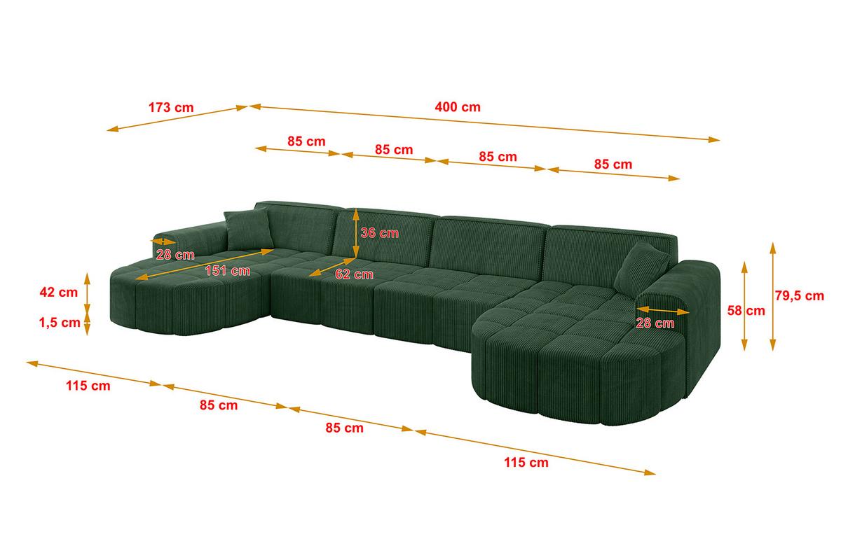 WOHNLANDSCHAFT LIVO-U2 - 400x173x79,5 cm Grün - Grün, Holzwerkstoff/Textil (400/79/173cm) - ALTDECOR