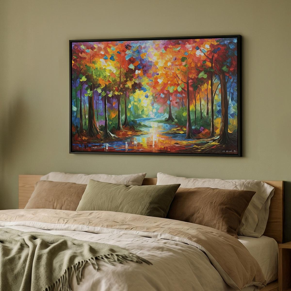 LEINWAND Bilder mit Rahmen - Landschaft - Wald - Farben - Natur - 90x60 - Multicolor, Textil (90/60cm) - MuchoWow