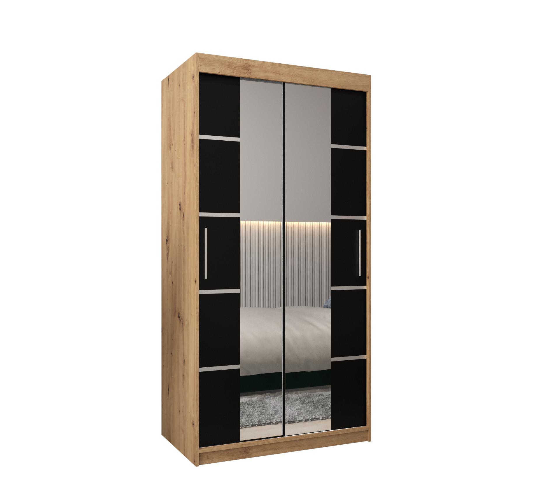 SCHWEBETÜRENSCHRANK 200/100/62 2-türig - Silberfarben/Schwarz, Holz/Kunststoff (100/200/62cm) - MÖBEL KRYSPOL