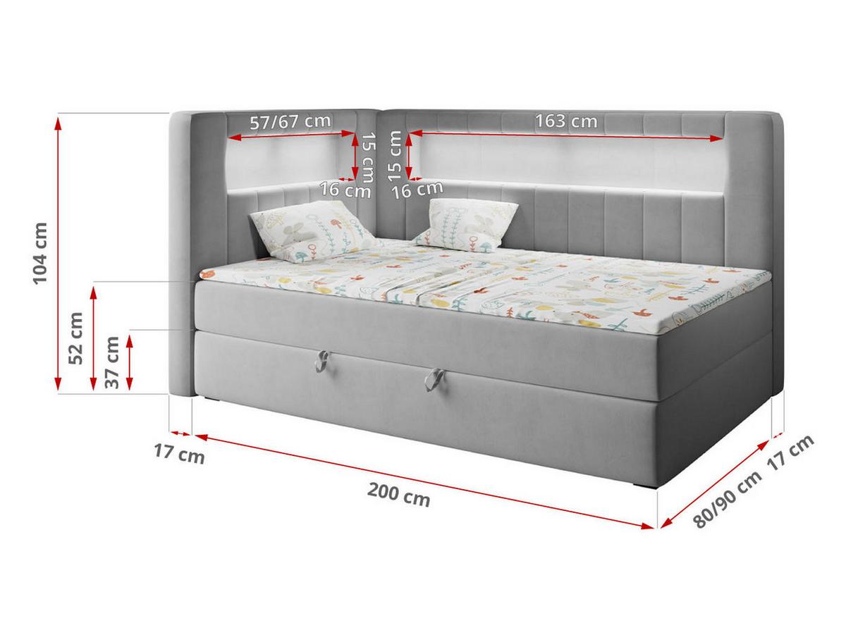 BOXSPRINGBETT JUNIOR GOLD 3 90/200 Grau - rechte Seite - Grau, Holz/Textil (90/200cm) - MKS