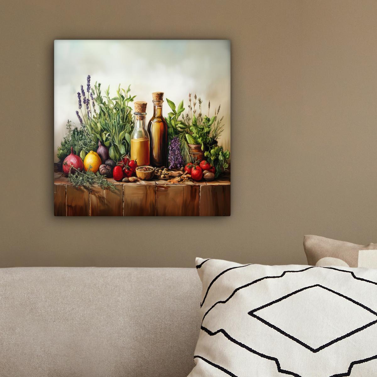 LEINWANDBILD Stilleben - Kräuter - Gewürze - Früchte - Farbenfroh Deko Wohnzimmer 20x20 cm - Grün, Textil (20/20cm) - MuchoWow