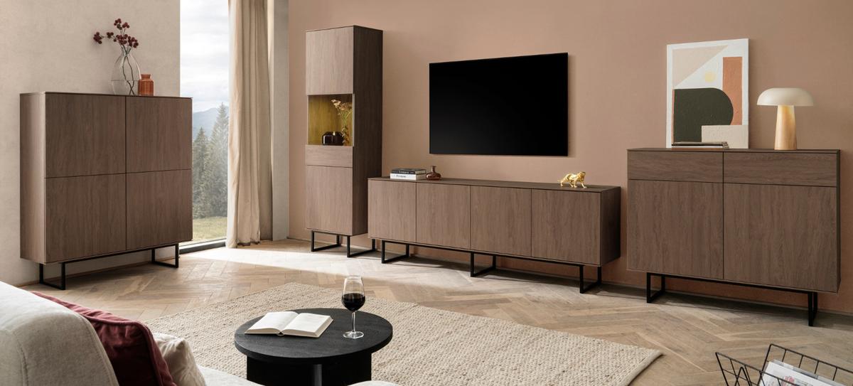 KOMMODE in Nussbaum 115 x 98 cm, Sideboard mit Push-to-Open - Nussbaumfarben/Schwarz, Holzwerkstoff/Metall (115/98/40cm) - Furn.Design