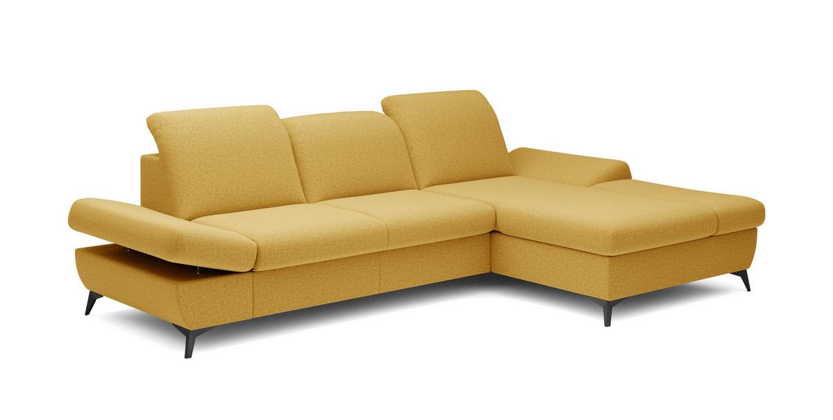 ECKSOFA FELICE R-S Gelb Geflochtener Stoff mit Schlaffunktion - Gelb, Holz (284/166cm) - MASSENO