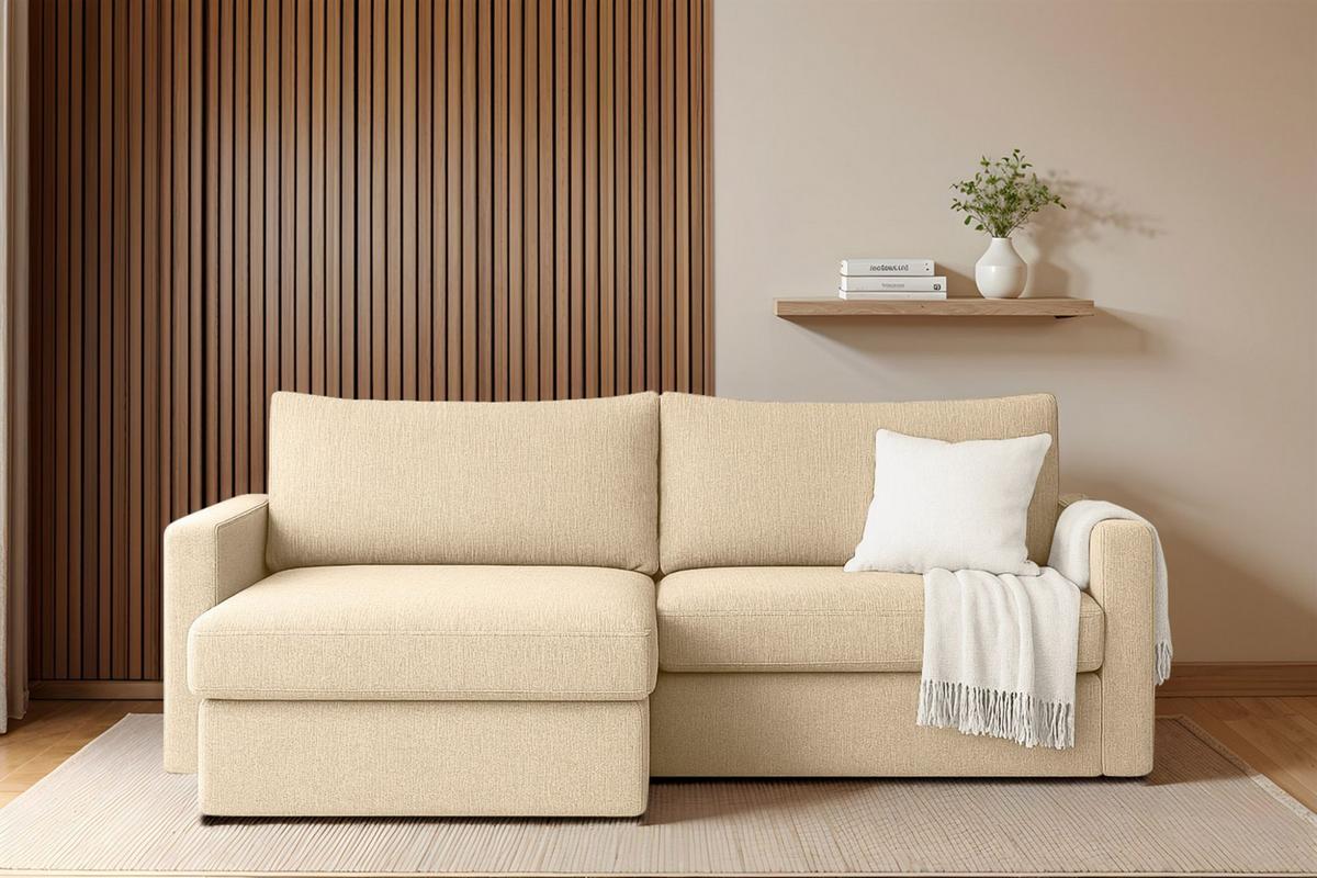 ECKSOFA Bendik In Faro - Creme, Holzwerkstoff/Textil (224/140cm) - Fun Möbel