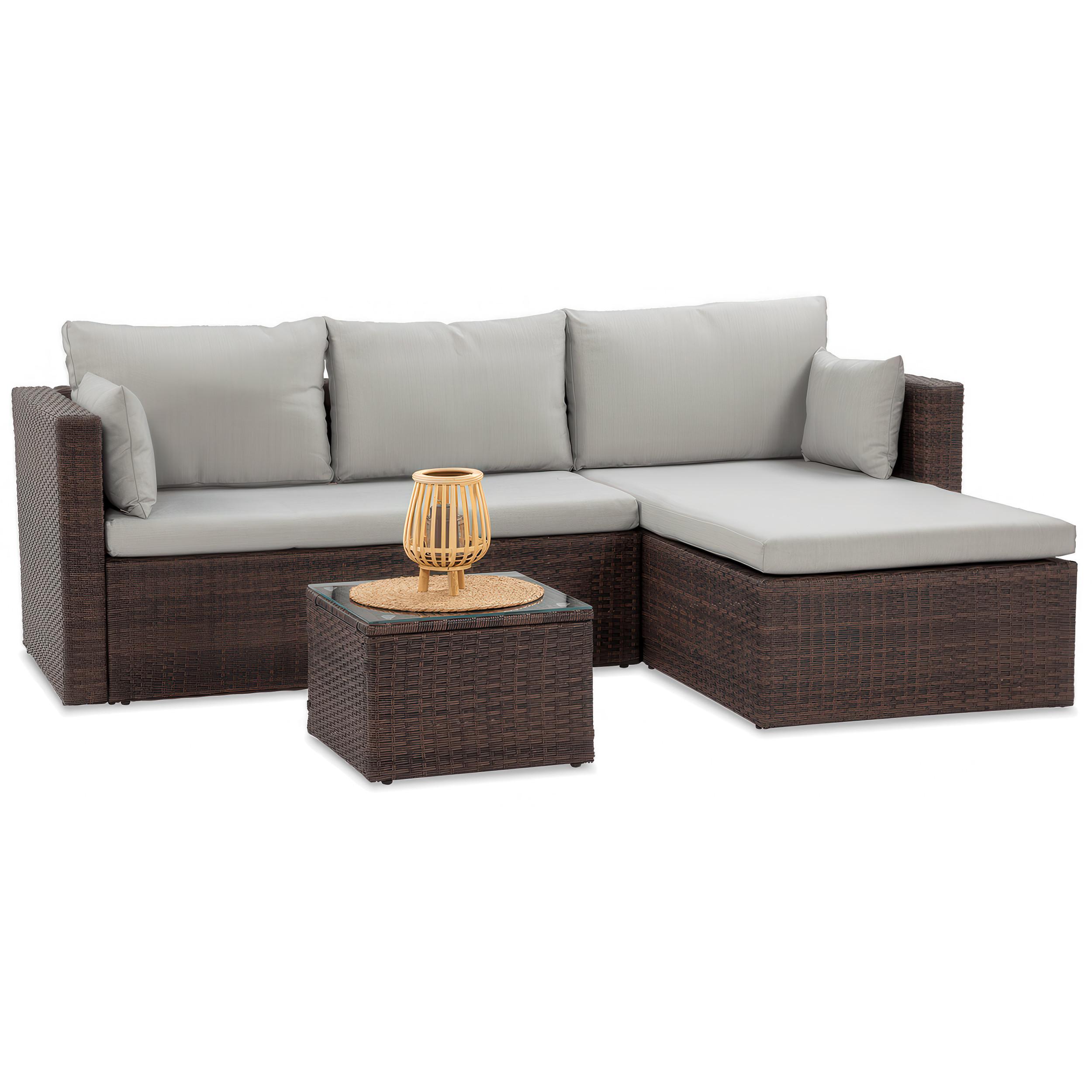GARTENSET Sevilla, aus Technorattan, Ecksofa mit Couchtisch, Braun - Braun, Kunststoff - Beautysofa