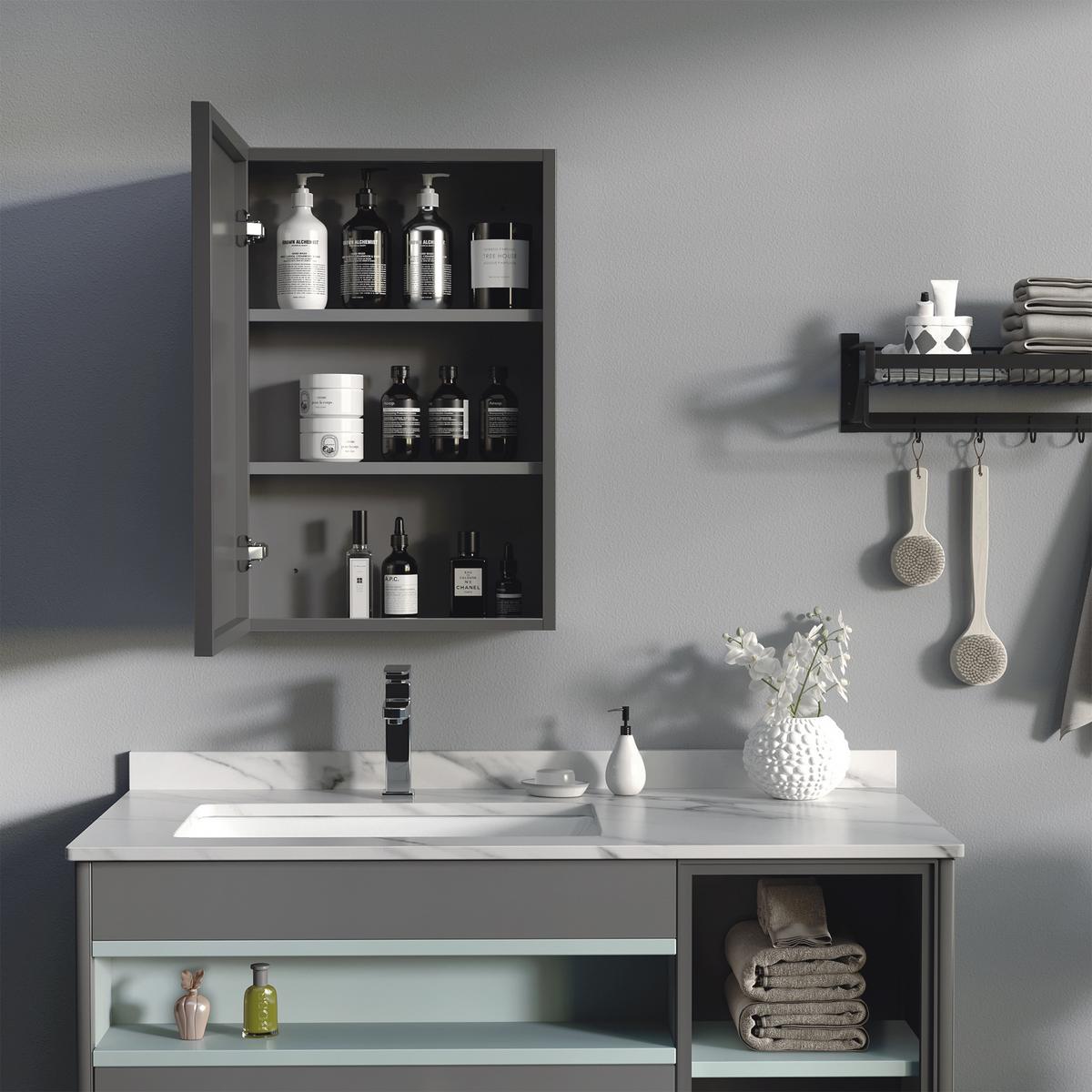 SPIEGELSCHRANK mit 3 Schichten, für Badezimmer, Schlafzimmer, Edelstahl, Schwarz - Schwarz, Glas (40/60/15cm) - Kleankin