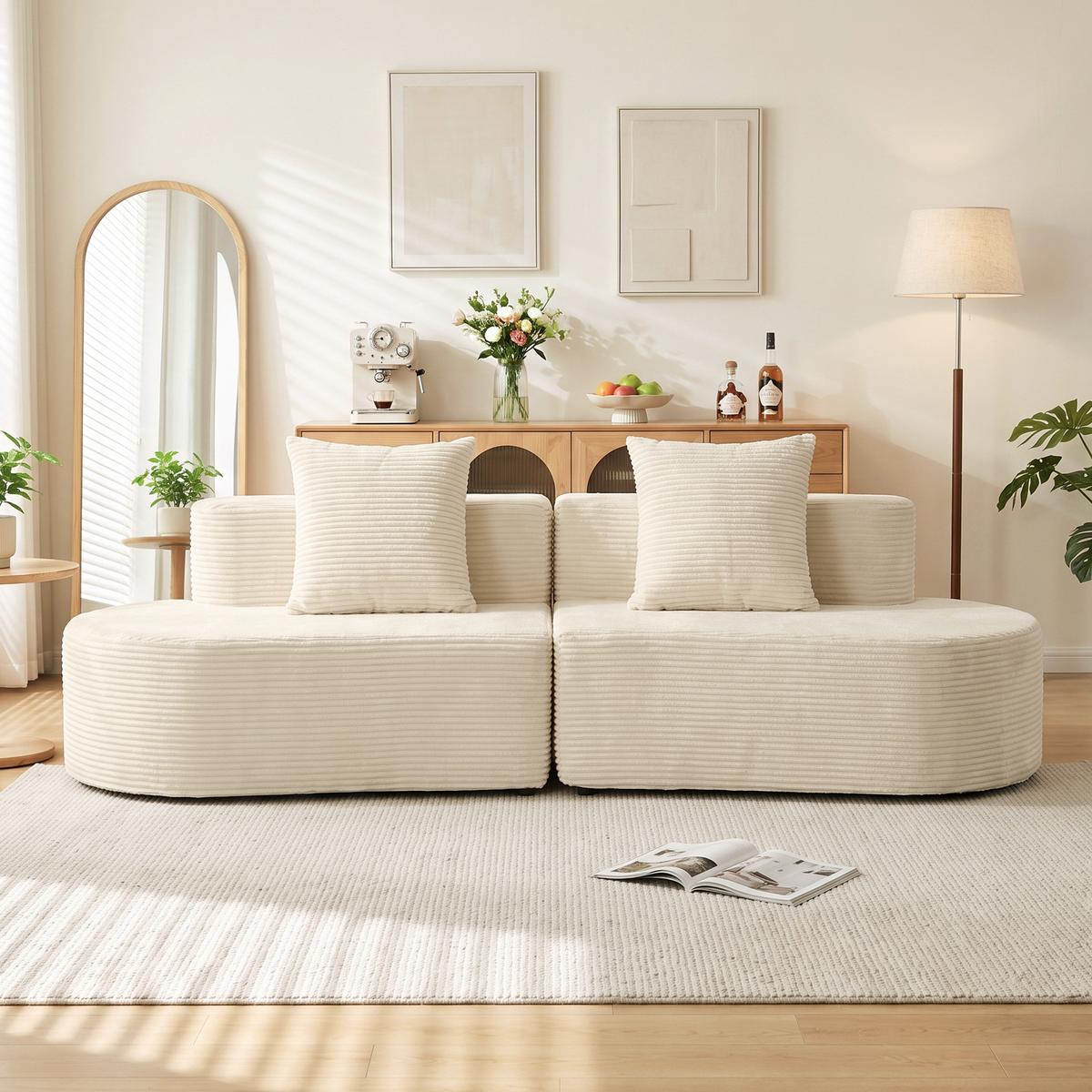 3-SITZER-SOFA Polyester Schaumstoff Beige - Beige, Textil (86/82/245cm) - HOMCOM