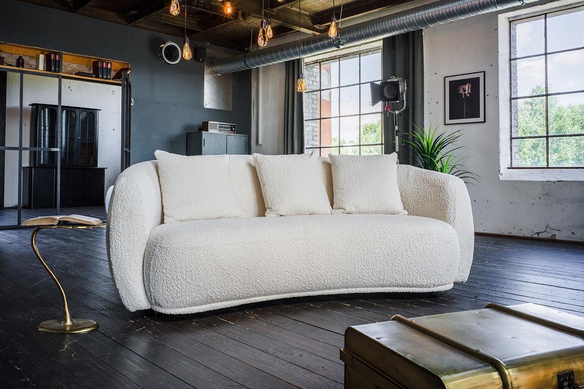 SOFA RADA Cremeweiß Bouclé - Creme/Schwarz, Textil (209/83/109cm) - KAWOLA