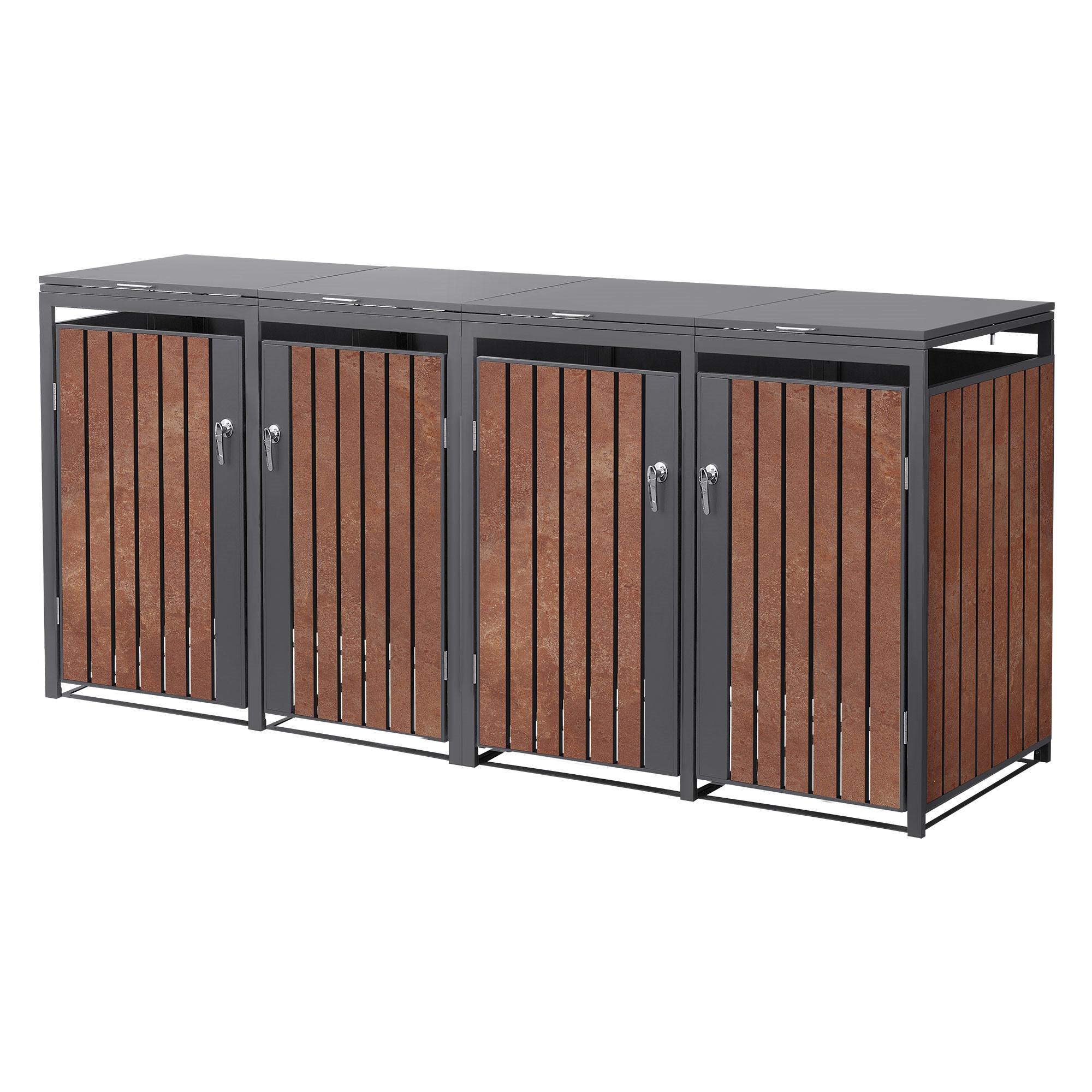 MÜLLTONNENBOX 4er Anthrazit-Rostoptik - Rotbraun, Metall (264/120/80cm) - ML-DESIGN