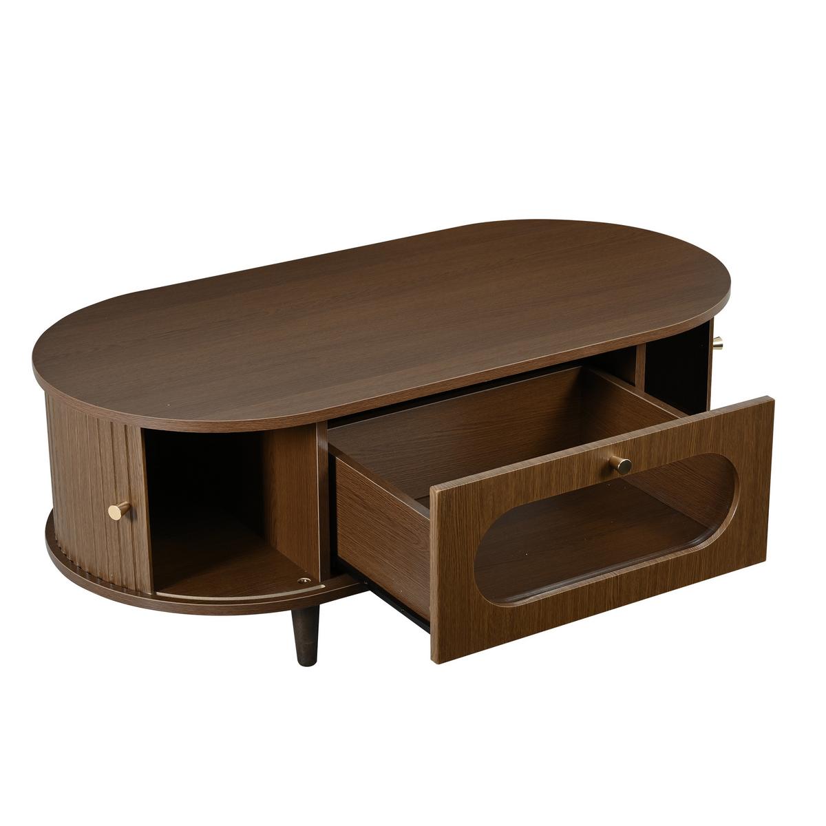 COUCHTISCH walnuss rolltür schublade stauraum - Walnussfarben, Holzwerkstoff (50/100/36cm) - Urban Meuble