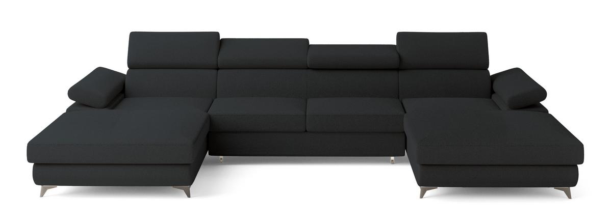 WOHNLANDSCHAFT DETTI Schwarz Boucle-Stoff mit Schlaffunktion - Schwarz, Holz (339/89/190cm) - MASSENO