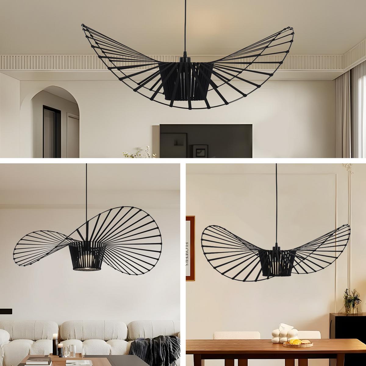 PENDELLEUCHTE Strohhut 140/140/150 cm - Schwarz, Metall (140/140/150cm) - Nettlife