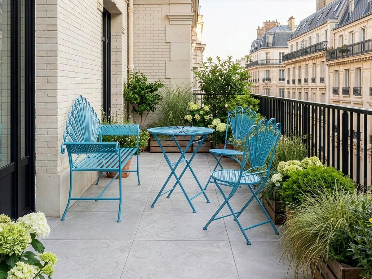 BISTRO-SET mit Bank Metall Blau Pavia - Blau, Metall - Beliani
