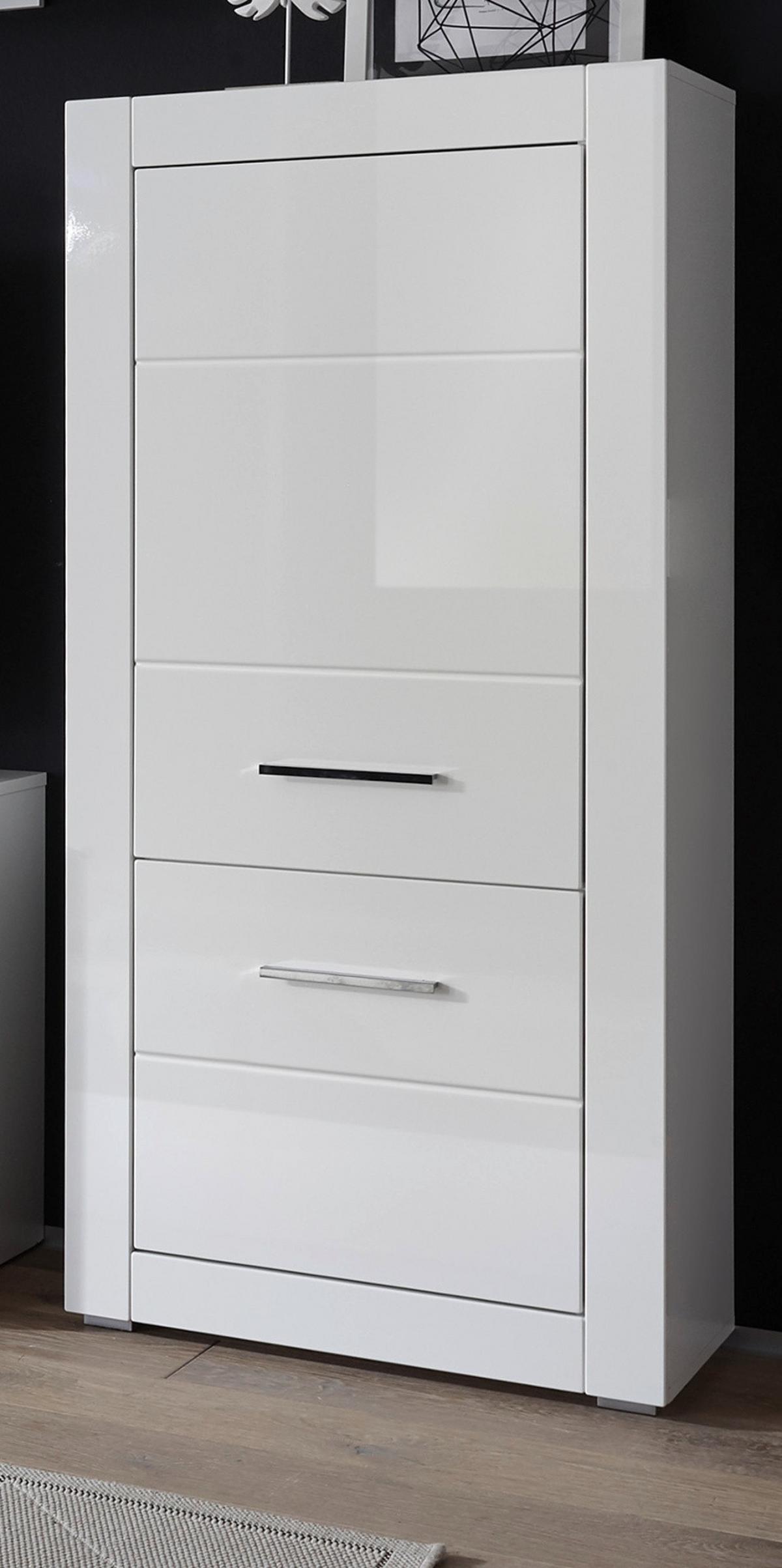 HIGHBOARD weiß Hochglanz, Anrichte für Wohn- und Esszimmer 65 x 142 cm - Chromfarben/Weiß Hochglanz, Holzwerkstoff/Kunststoff (65/142/35cm) - Furn.Design