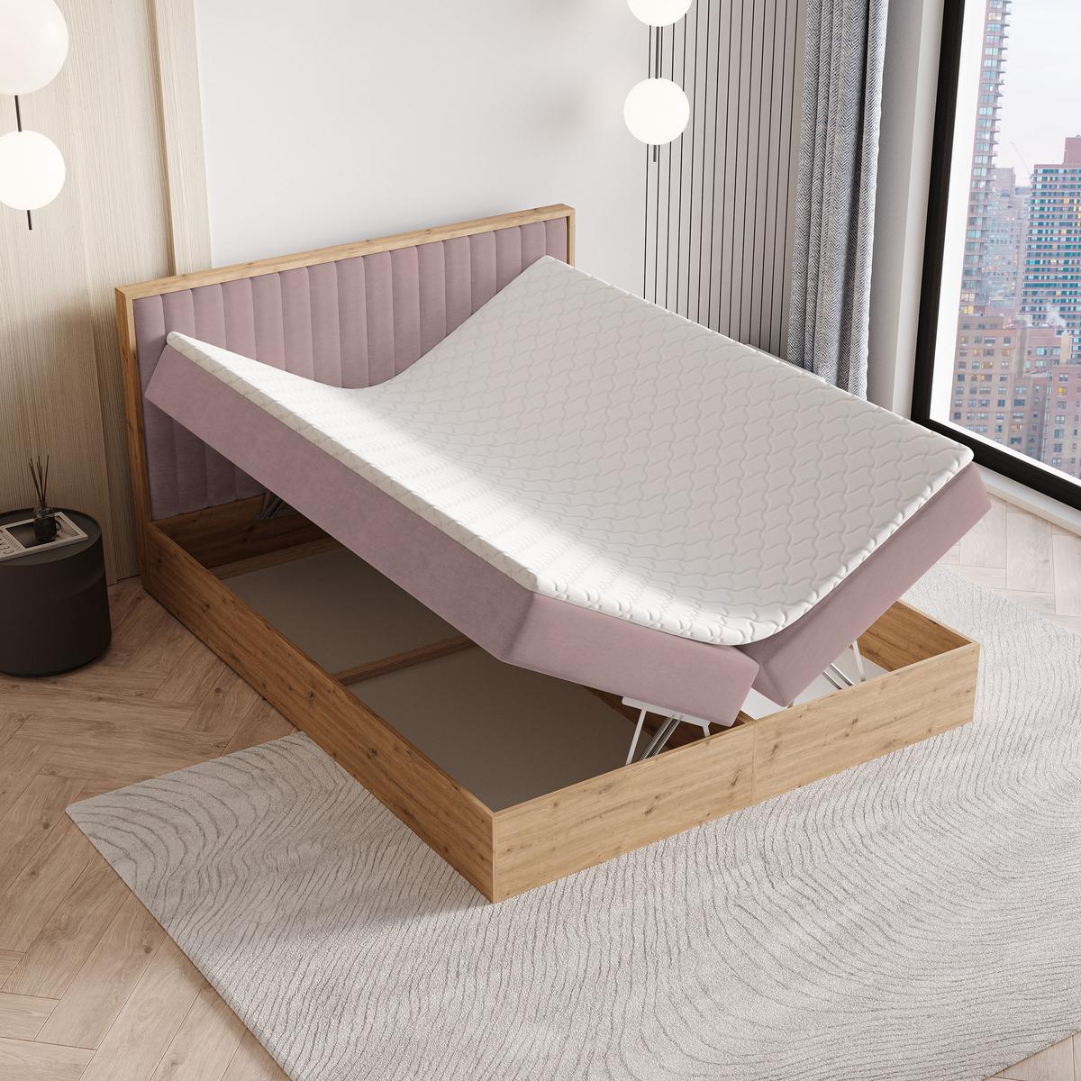 BOXBETT VARELI 140x200 cm mit Matratze und Topper - Rosa - Rosa, Holz (140/200cm) - MASSENO