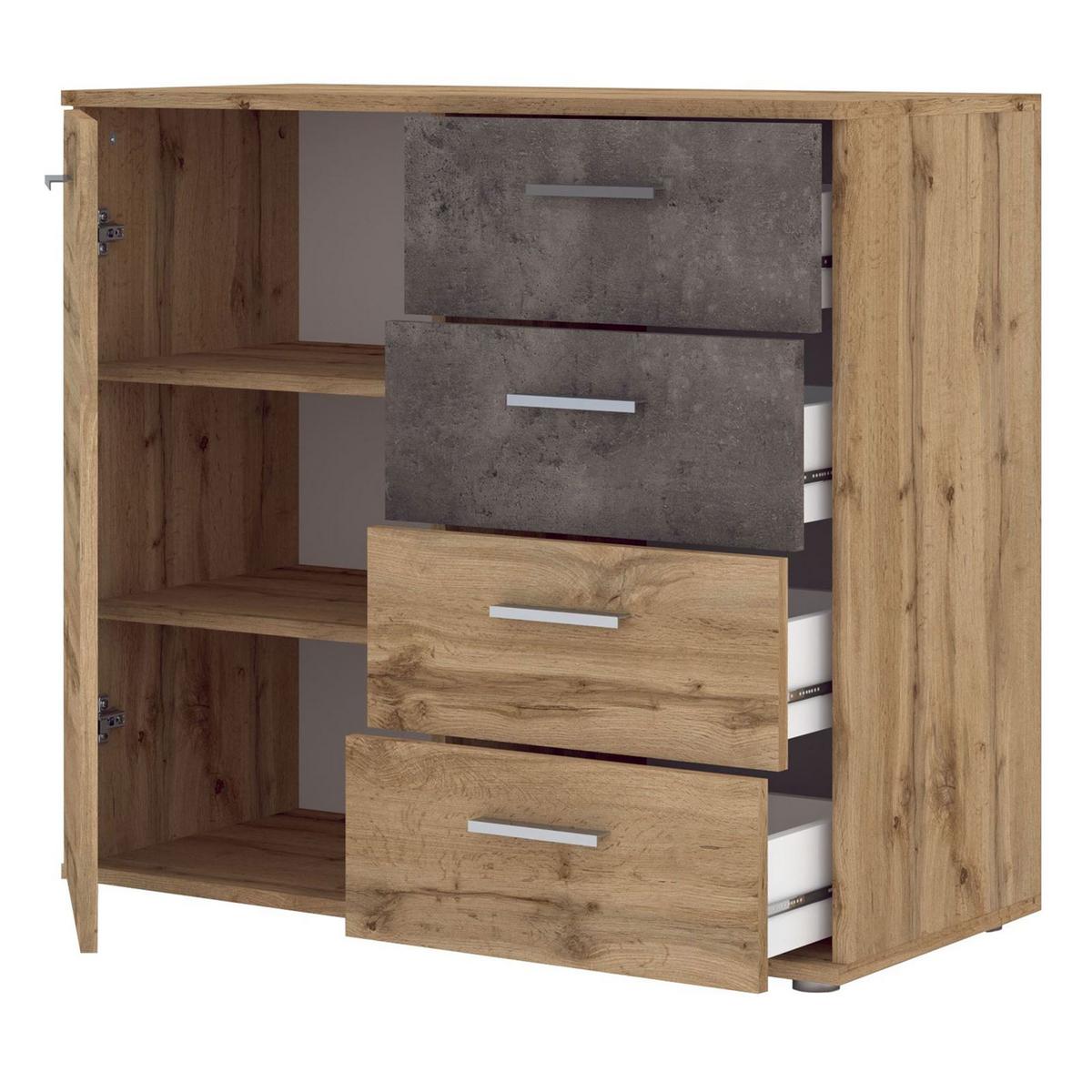 KOMMODE CHICAGO Wotan Eiche/Beton dunkel - Dunkelgrau/Eiche Wotan, Holzwerkstoff (91/82/40cm) - CARO-Möbel