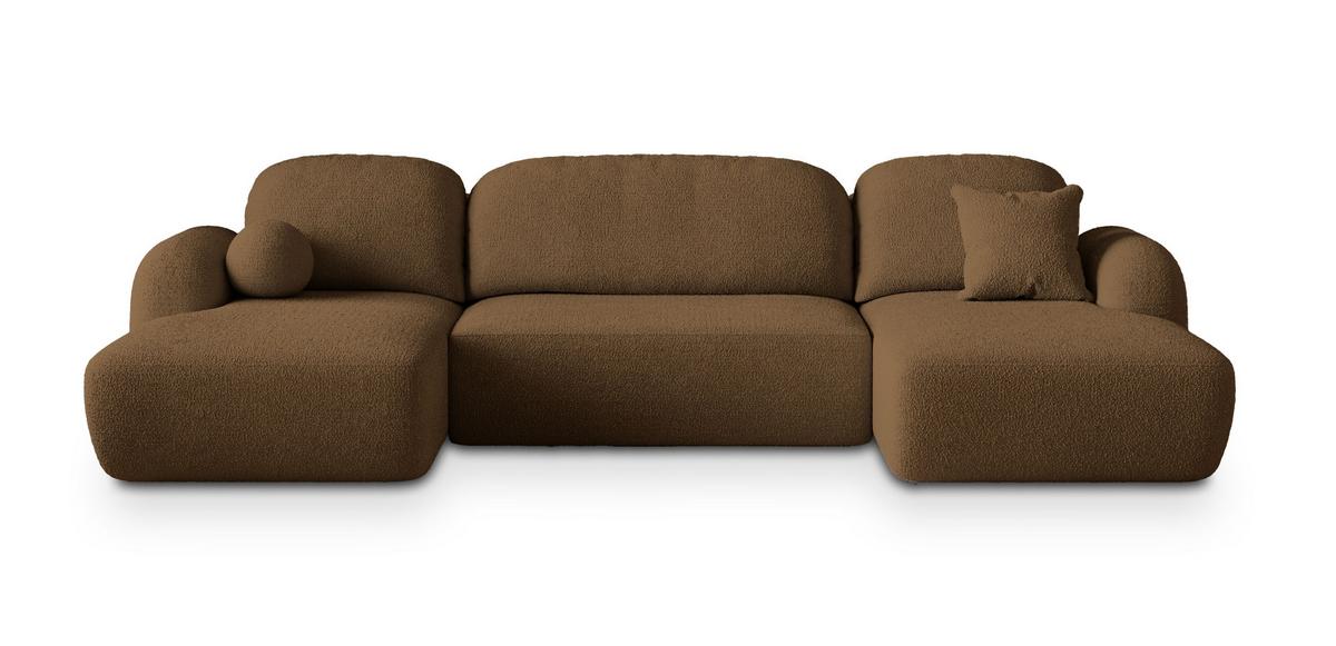 WOHNLANDSCHAFT SAVONA N Braun Boucle-Stoff mit Schlaffunktion - Schwarz/Braun, Holz/Kunststoff (320/90/148cm) - MASSENO