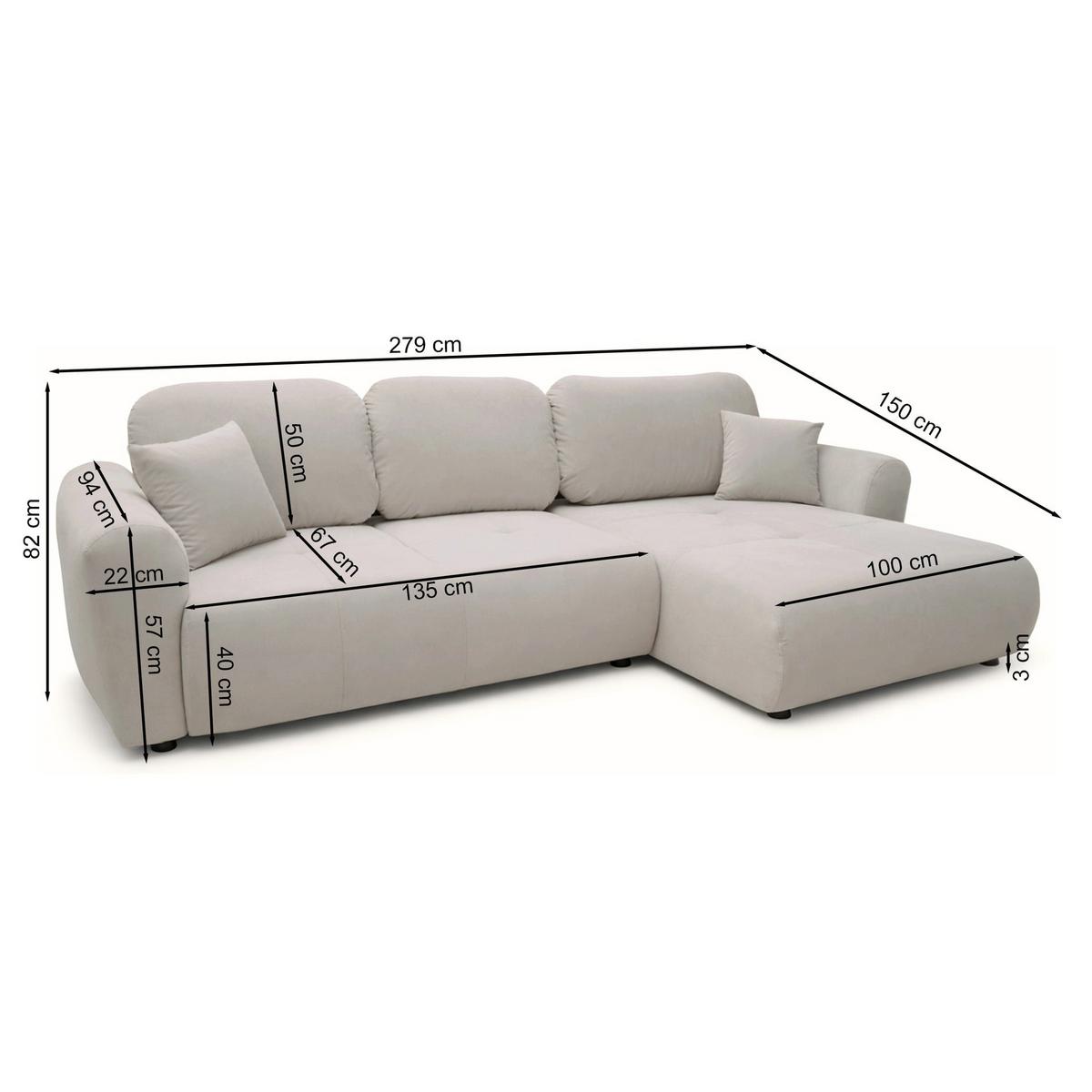 ECKSCHLAFSOFA Olido GRAUER VELOURS - Schwarz/Grau, Kunststoff/Textil (279/150cm) - Selsey