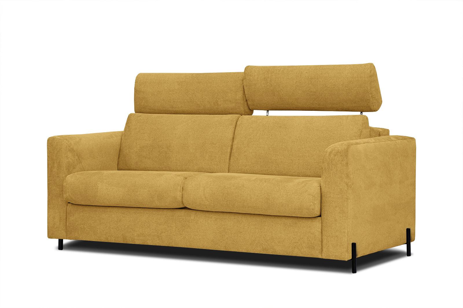 SOFA MEZO 3-Sitzer mit Schlaffunktion, gelb - Gelb/Schwarz, Holz/Textil (232/90/107cm) - Wozimo