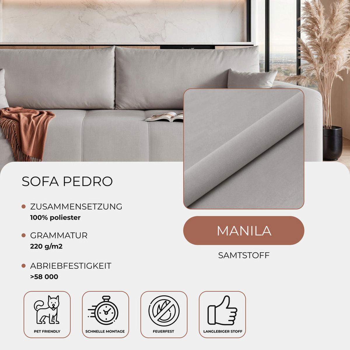 SCHLAFSOFA PEDRO mit Bettkasten Hellgrau - Grau, Holzwerkstoff/Textil (244/79/93cm) - Idohome