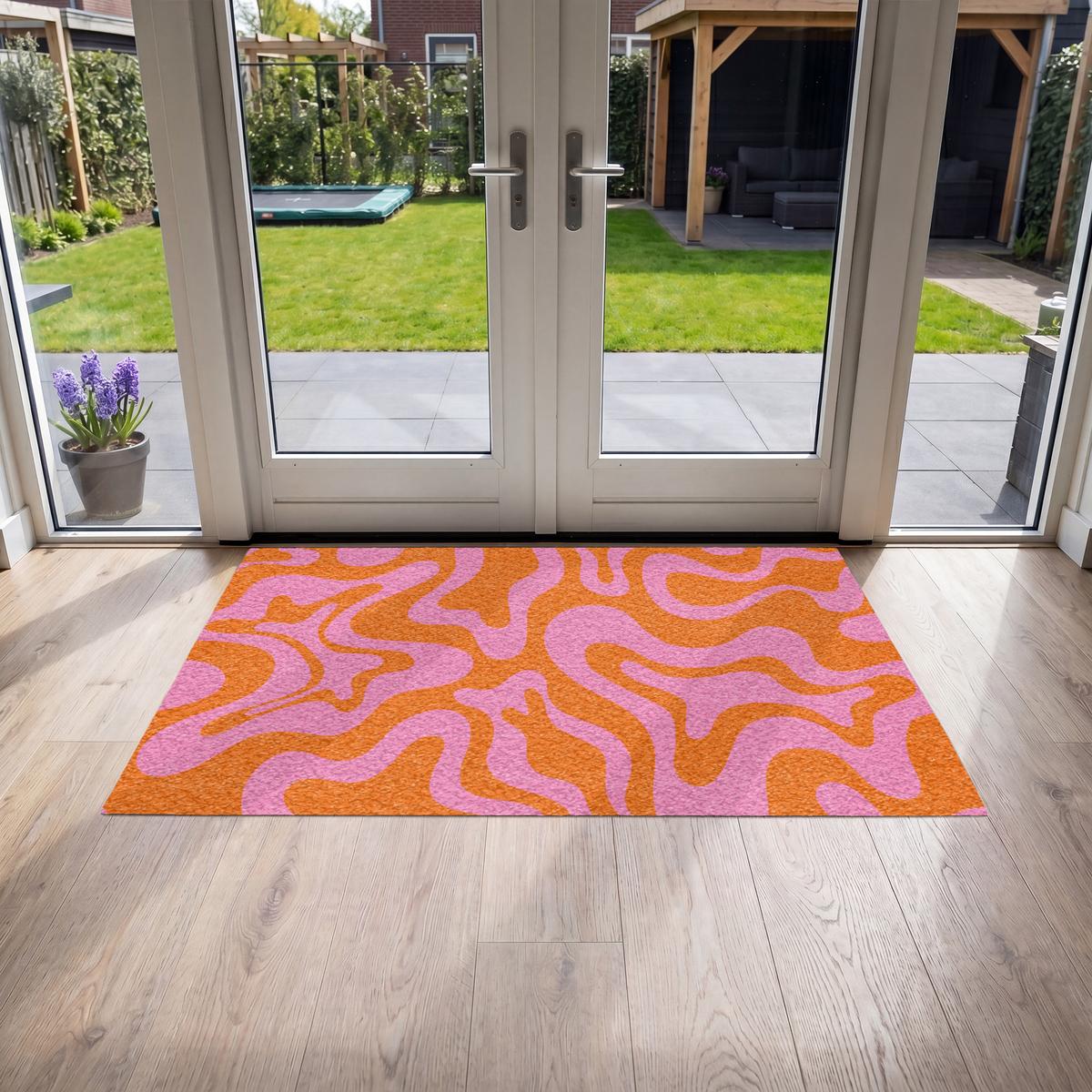 FUSSMATTE Muster - Rosa - Orange - Abstrakt - Modern Türmatte 150x90 cm - Pink, Kunststoff (150/0.4cm) - MuchoWow