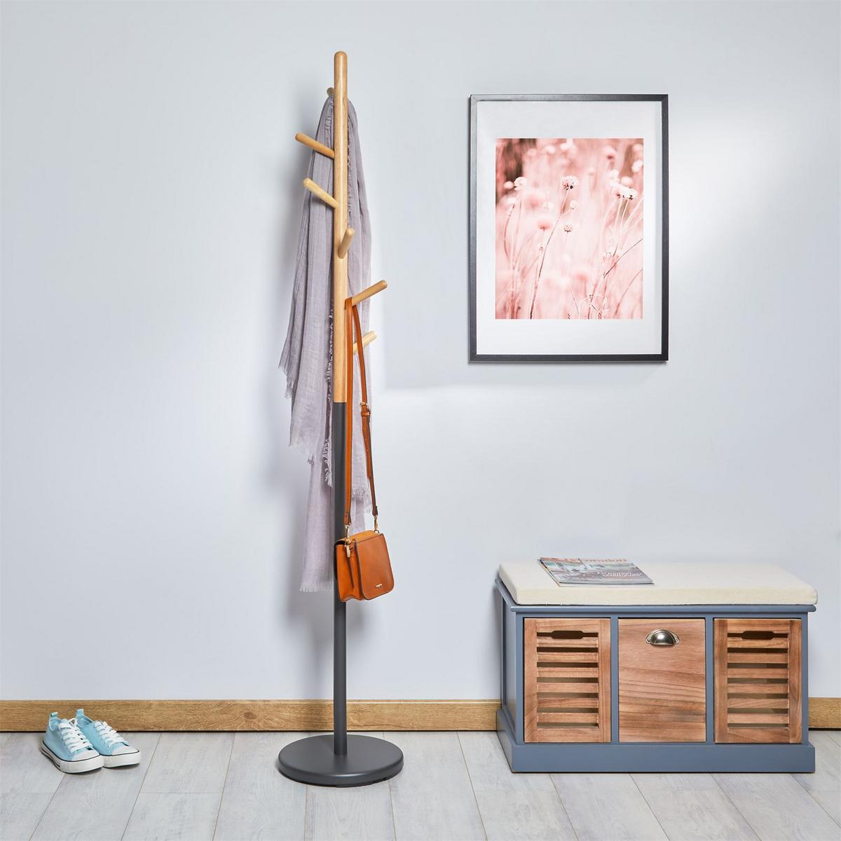 KLEIDERSTÄNDER ENRICO grau/natur - Naturfarben/Grau, Holz (28/171/28cm) - IDIMEX