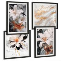 BILDER SET 4er Set - 50x50 cm & 40x60 cm Schwarzer Rahmen - Blumen Marmor weiß schwarz - Schwarz, Kunststoff (50/50cm) - TULUP