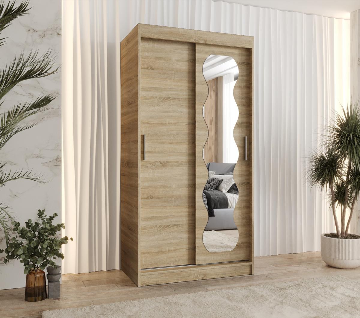 SCHIEBETÜRENSCHRANK mit Spiegel ULTRA 200/100/62 2-türig - Silberfarben/Sonoma Eiche, Holz (100/200/62cm) - MÖBEL KRYSPOL