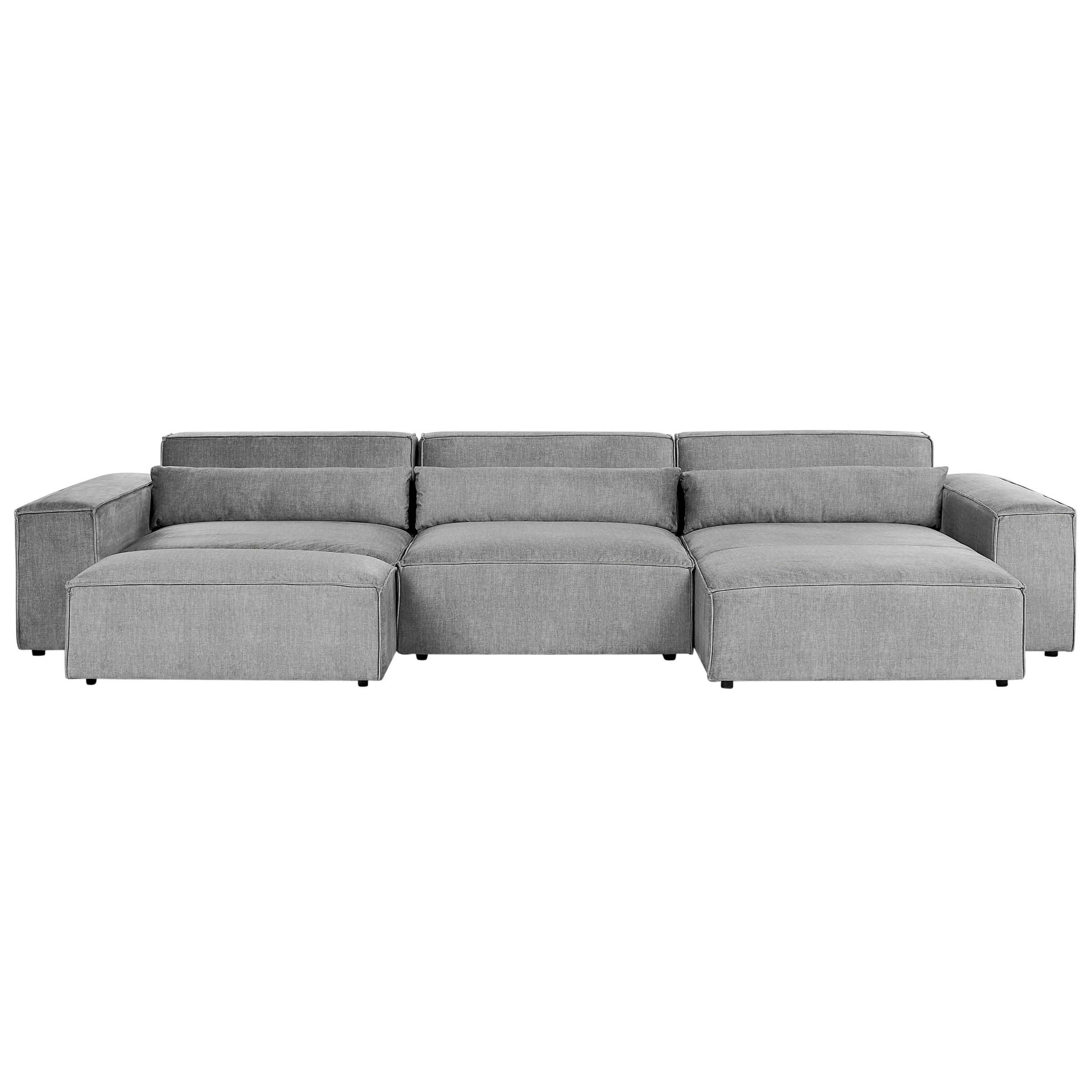 ECKSOFA Modul 4-Sitzer linksseitig Grau Stoff mit Ottomane Hellnar - Dunkelgrau, Textil (364/176cm) - Beliani