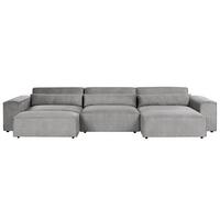 ECKSOFA Modul 4-Sitzer linksseitig Grau Stoff mit Ottomane Hellnar - Dunkelgrau, Textil (364/176cm) - Beliani