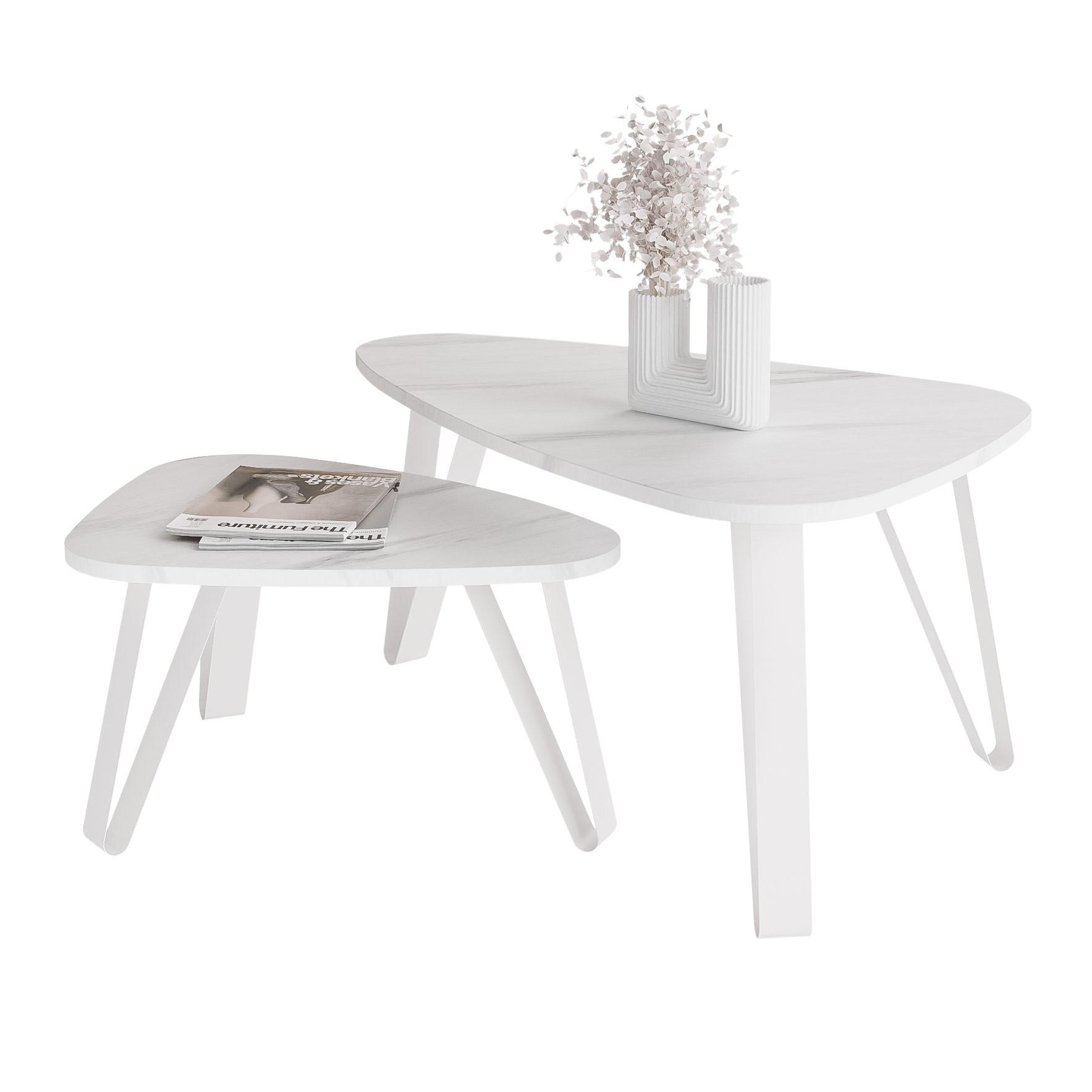 SATZTISCH NOA Stahlgestell, Freiform, Weiß / Bianco Marmor - Perlmutt/Weiß, Holzwerkstoff/Metall (94/60/42cm) - Idohome