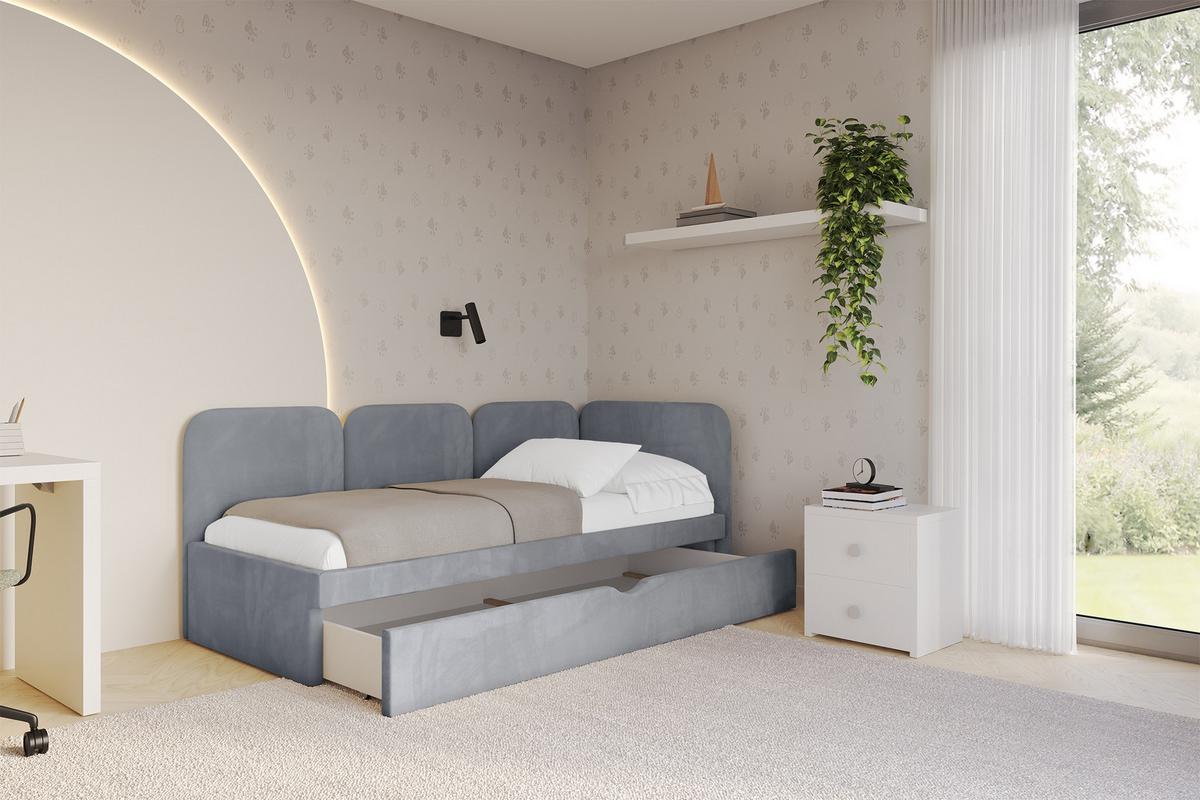 EINZELLBETT Jugendbett mit Bettkasten und Matratze H3/H4, Links - ALVY 90x200 Grau - Grau, Holzwerkstoff/Textil (90/200cm) - ALTDECOR
