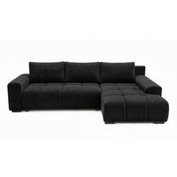 ECKSOFA Ovia mit Bettkasten und Schlaffunktion, Bouclé-Stoff in L-Form - Schwarz, Textil (270/185cm)