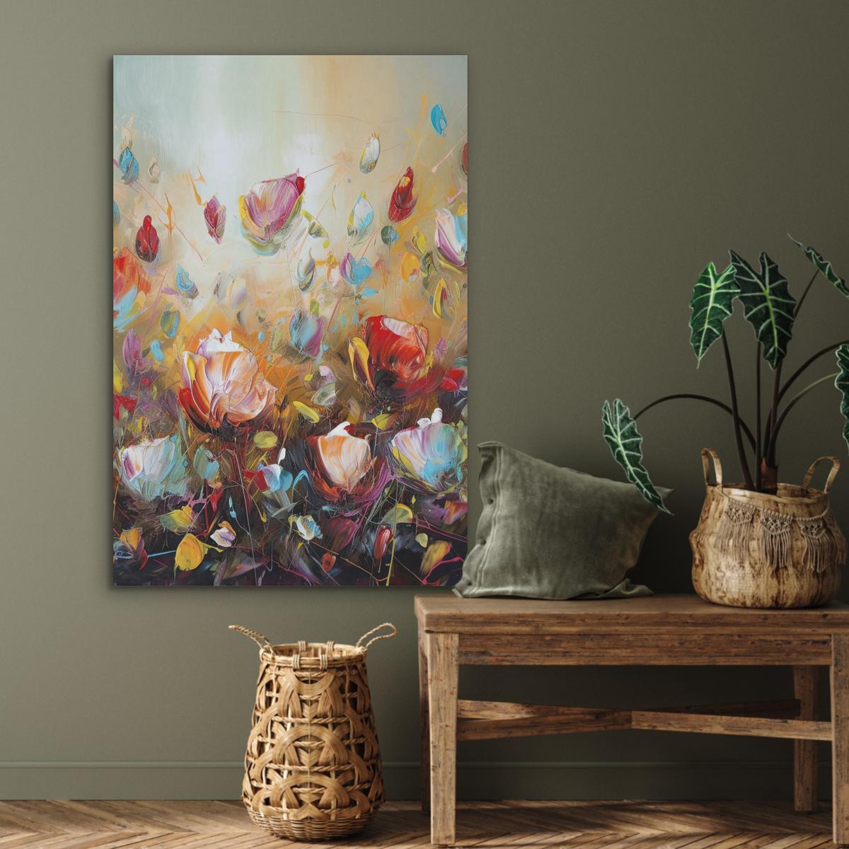 AKUSTIKBILD Blumen - Kunst - Natur - Ölgemälde Wanddeko 70x100 cm - Multicolor, Kunststoff (70/100/0.9cm) - MuchoWow