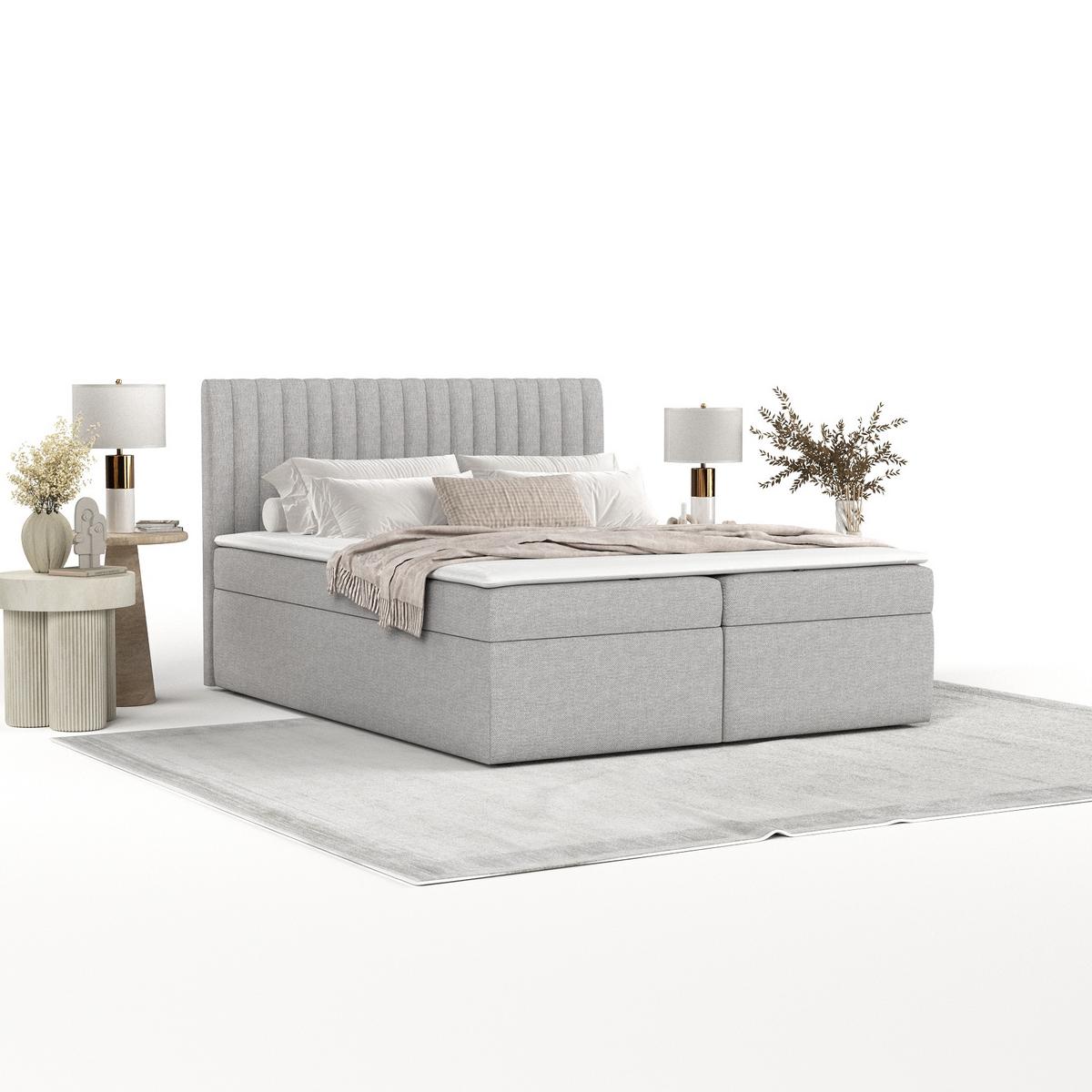 BOXBETT Maldon 180/200 cm Graubeige im Megan Stoff - Schwarz/Grau, Holz/Holzwerkstoff (180/200cm) - AltaBeds