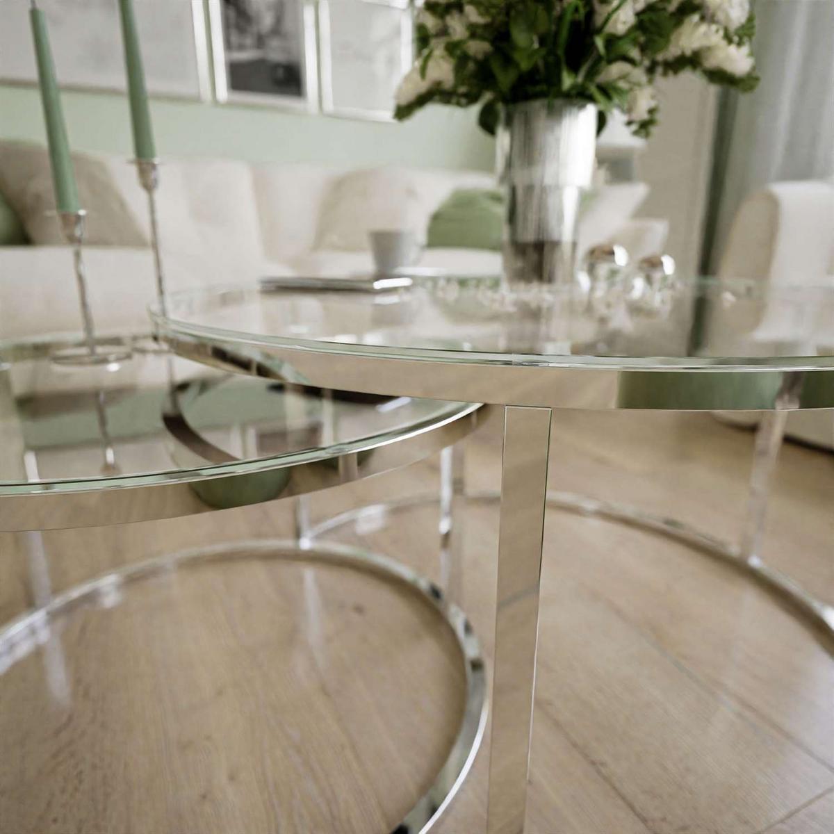 COUCHTISCH CIRI CHROME 2-in-1 mit Glasplatte - Silberfarben, Glas (70/70/47cm) - Lookway