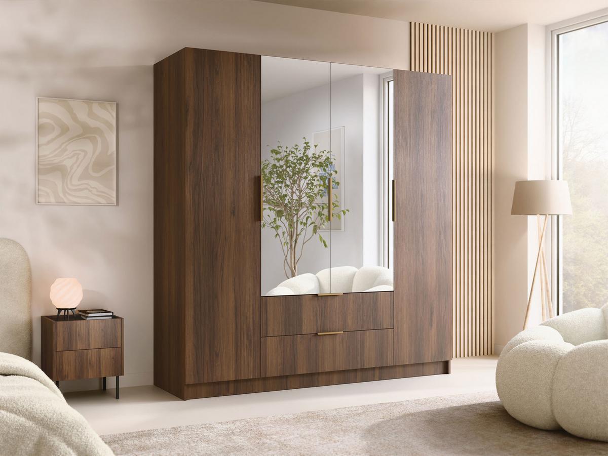 KLEIDERSCHRANK Sofia II - Goldfarben/Nussbaumfarben, Holzwerkstoff/Kunststoff (200/216/60cm) - MIRJAN24