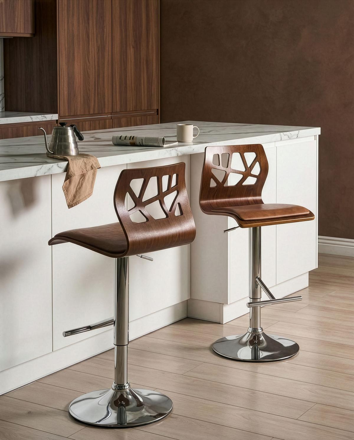 BARSTUHL 2er-Set Kunstleder Braun/Silber Petersburg - Dunkelbraun, Holzwerkstoff (42/95/42cm) - Beliani
