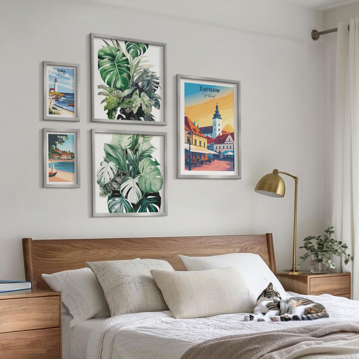 BILDER SET 5er Set - 50x50 cm & 20x30 cm & 40x60 cm Silberner Rahmen - Stadt- und Naturlandschaften - Silberfarben, Kunststoff (40/60cm) - TULUP