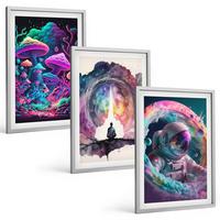 BILDER SET 3er Set - 40x60 cm Silberner Rahmen - Farbenfrohe Fantasy-Kunstillustrationen - Silberfarben, Kunststoff (40/60cm) - TULUP