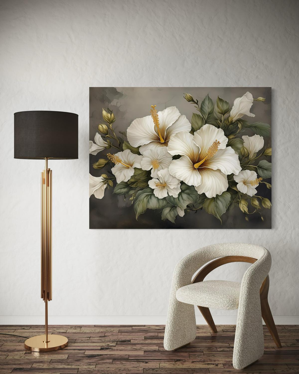 WANDBILD hibiskus blume weiß - Weiß, Textil (60/40cm) - Feeby