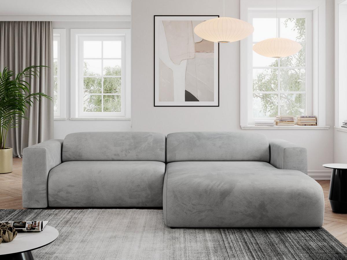 OFERTA WYCOFANA ECKSOFA PASADENA Hellgrau Velvet Rechts Seite - Hellgrau/Schwarz, Kunststoff/Textil (288/180cm) - MKS