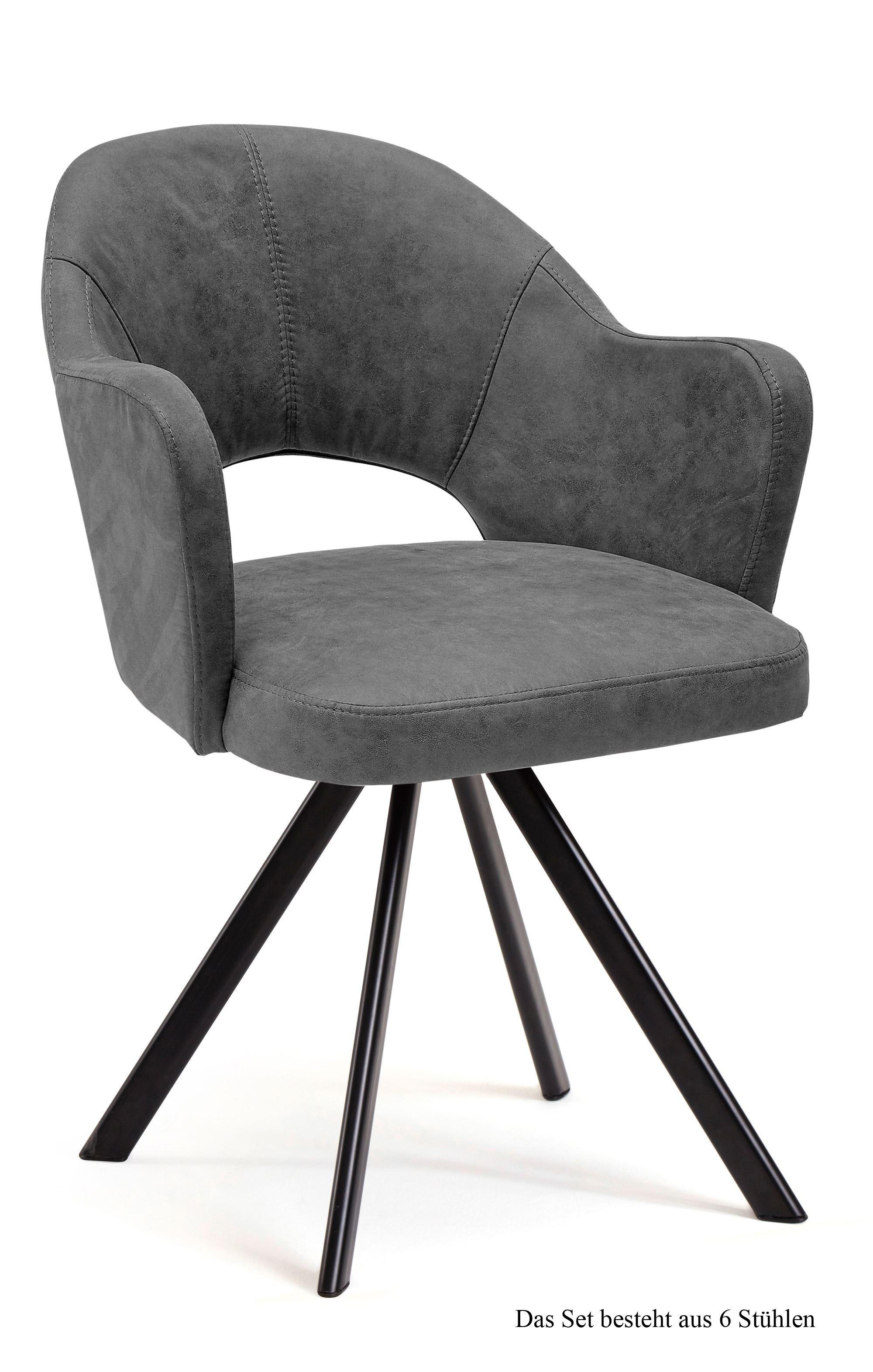 ARMLEHNSTUHL drehbar (6er-Set) Devon 59x87x61 Schwarz/Grau - Schwarz/Grau, Kunststoff (61/87/59cm) - 58aufmkessel
